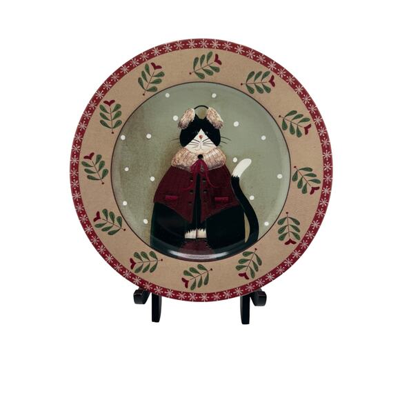 Vintage Sakura Fiddlestix Holiday Cats Stoneware Salad Plates Set of 4 - Picture 4 of 6